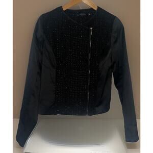 Eric + Lani Black Sparkle Cocktail Jacket Women Size Medium Zipper Closure Lined